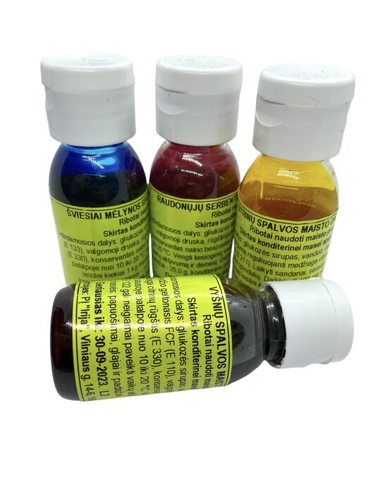 Geliniai maistiniai dažai šokoladui ar riebaliniam glajui "Aviečių spalva", 60 g.